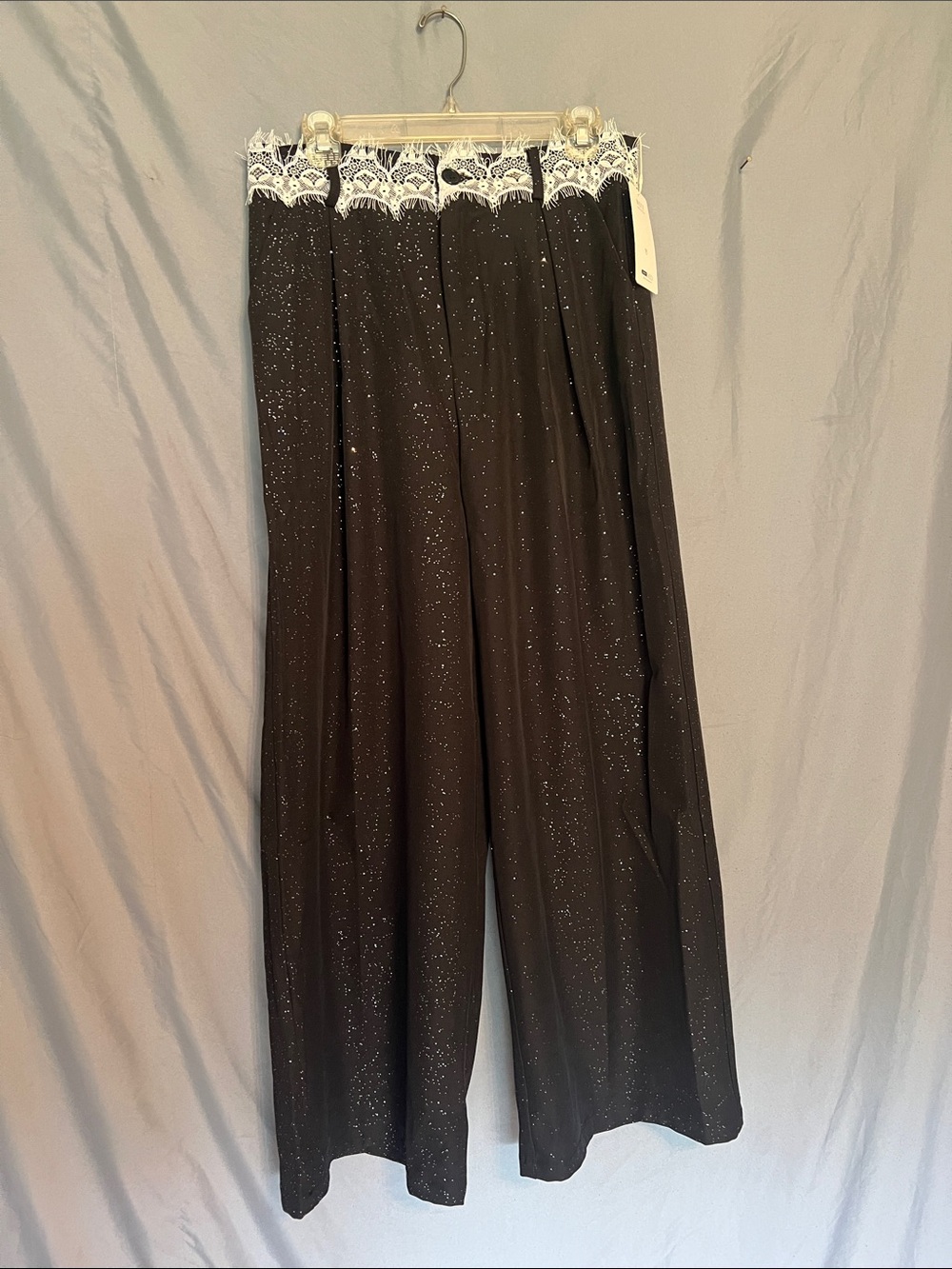 Black Wide-Leg Lace Waist Pants